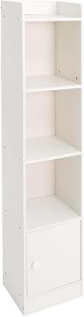 4 Tier Storage Cabinet with Door, 49.2In Tall Narrow Corner Bookcase with 4 Pen Shelves & Bottom Cabinet Cubes Bookshelf for Bedroom/Living Room/OfficeWarm White