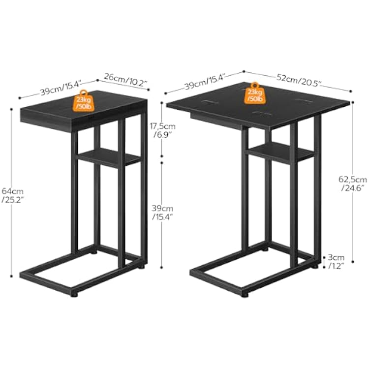 HOOBRO Foldable End Table, C Shaped Side Table with Storage Shelf, Small Snack Table Suitable for Living Room Bedroom Small Spaces, Easy Assembly, Black BK29SF01