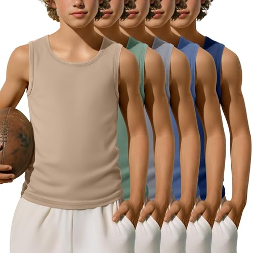 Mumucove 5 Pack Boys' Tank Tops Sleeveless Athletic Crew Neck