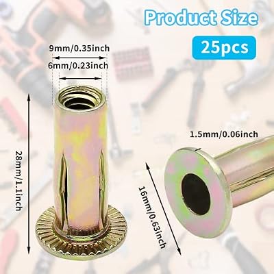 25Pcs Steel Multi Grip Rivet Nuts Pre Bulbed Shank Zinc-Plated Flat Head Threaded Insert Nut Construction Fasteners for Industrial (1/4-20)