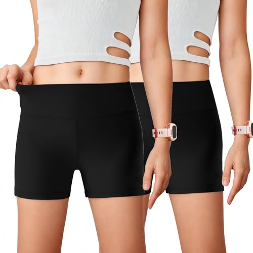 Girls Dance Shorts 2-Pack Athletic Gymnastics Cheer Short Bike Volleyball Teens Running Soccer Seamless Shorts Black/Black