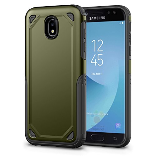 FastSun Slim Hybrid Shockproof Rubber Armor Case for Samsung Galaxy J5 J530 Pro (Army Green)