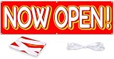 Now Open Banner Sign for Business, Large Open Flag Decorations 3x8 ft, Red and Yellow Advertising Fl