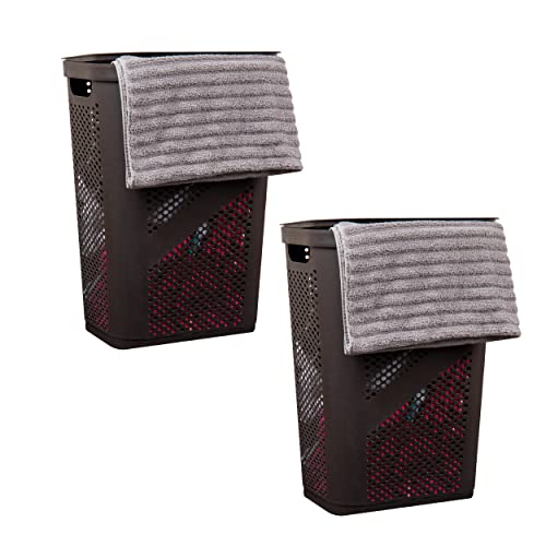 Mind Reader Basket Collection, Slim Laundry Hamper, 60 Liter (15G/33Lbs) Capacity, Cut Out Handles, Attached Hinged Lid, Ventilated, Set Of 2, Brown #TOP17