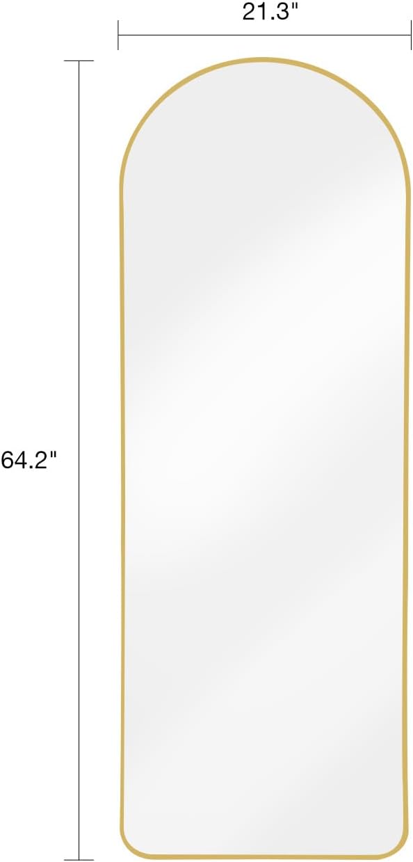 Floor Mirror, Full Length Mirror with Stand, Arched Wall Mirror, Mirror Full Length, Gold Floor Mirror Freestanding, Wall Mounted Mirror for Bedroom Living Room, Gold-Round