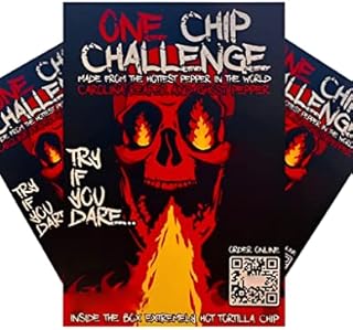 Hottest One Chip Challenge UK, Spicy Crisp, One Chip Challenge UK, Spicy Tortilla Crisp Snack Made with Carolina Reaper and Ghost Peppers Made in The UK