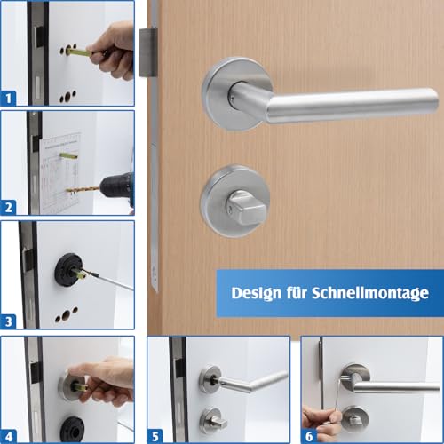 KARATINTL Drückergarnitur wc Edelstahl,wc Türgriff-Set Edelstahl,Badezimmer Türgriff Rund-Rosette,L-Form, WC - Badezimmer, DIN-Norm (Rund-WC/Badezimmer)