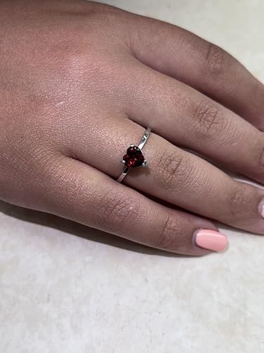 925 Solid Sterling Silver Heart-Shaped Genuine Garnet Ring for Women - Solitaire Engagement Ring - 1.2 Carat Red Heart Ring in 4-12 Ring Sizes - January Birthstone Rings for Women - Garnet Jewelry Gift For Her2