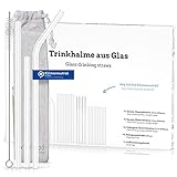 Wisefood Glas Strohhalme - Glas-Trinkhalm Set - Wiederverwendbare Glashalme - 7x lang 7x kurz 5x gebogen 4x Reinigungsbürsten - Nachhaltige und plastikfreie Mehrweg Trinkhalme mit Aufbewahrungsbeutel