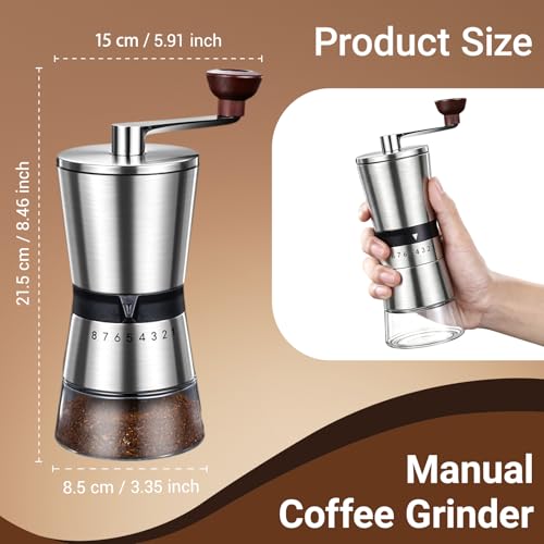 Ceramic Burr Manual Coffee Grinder with 8 Adjustable Coarseness Settings for Cold Brew Espresso Beans French Press Pour Over Drip Stainless Steel Hand Crank Coffee Mill for Home use or Travel Camping by seektik - Image 2