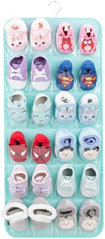 PACMAXI Over The Door Shoes Organizer for 12 Pairs of Baby Shoes Boys Girl, Hanging Baby Shoe Organizer with Hanger (Felt Material-Mint Green)