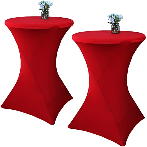 Fhberni 2 Pack 32x43 Inch Burgundy Cocktail Tablecloth Spandex Round Fitted Table Cover for Wedding Banquet Event Party by Fhberni - Used condition - US$26.55
