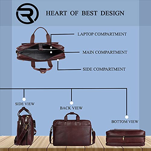 Image of Genuine Bombay Leather 15.6 Inch Laptop Office Messenger Bag for Men, Multiple Compartments, Carry Handles & Padded Straps, Unisex Design for Professionals, 40 x 11.5 x 29 cm