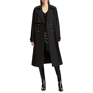 Womens Retro Minimalist Long Sleeved Trench Coat with A Lapel and Double Breasted Waistband for Commuting and Office