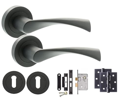 Golden Grace Astrid Twisted Key Lock Door Handle Pair - Matt Black