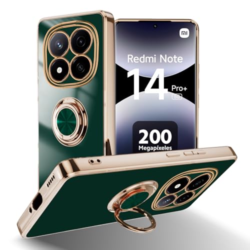 #VerdientProvisionen<br>Hülle für Xiaomi Redmi Note 14 Pro 5G Galvanik Mit 360 ° Verdrehbare Ring Silikon TPU kameraschutz Handyhülle für Magnetischen Schutzhülle für Xiaomi Redmi Note 14 Pro 5G Grün