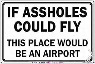 Warning If Assholes Could Fly This Place Would Be an Airport Wall Decor Plaque - 8"x12" Road Business Aluminum Metal Tin Ridiculous Sign (Adjusted to Standard Size)