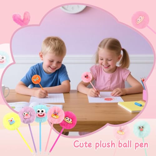 OMyFav 12PCS Pom Pom Pens — Fluffy Fuzzy Plush Pens Cute Kawaii Novelty Fun Pen for Kids Adults Novelty School Stationery Set Classroom Prizes Party Favors for Girls and Boys Office Supplies Gifts - Image 3