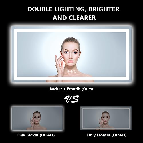 Image of 72x36 Inch LED Bathroom Mirror with Lights Front and Backlit Lighted Vanity Mirror for Bathroom Wall with 3 Colors Dimmable Anti-Fog Memory Shatter-Proof IP54 Waterproof Horizontal /Vertical