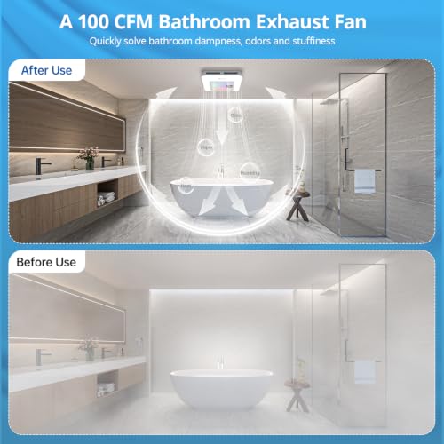 Hawkrown Bathroom Exhaust Fan with Bluetooth Speaker, 120 CFM 1.0 Sone Bathroom Exhaust Fan with Light, Dynamic Light, 7 LED Color, 3CCT Dimmable, Nightlight,Remote, Easy Install by Hawkrown - Used condition - Image 6