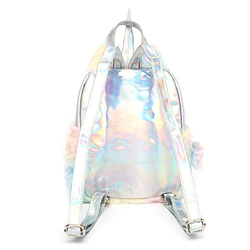 Mochila holografica peluda unicornio city rock Rosa