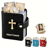 Katholisches Heiligenkartenetui aus Kunstleder – Taschenformat mit Druckknopfverschluss, kompaktes religiöses Album mit Klarsichthüllen, Platz für bis zu 40 Heiligen und Gedenkkarten (black)