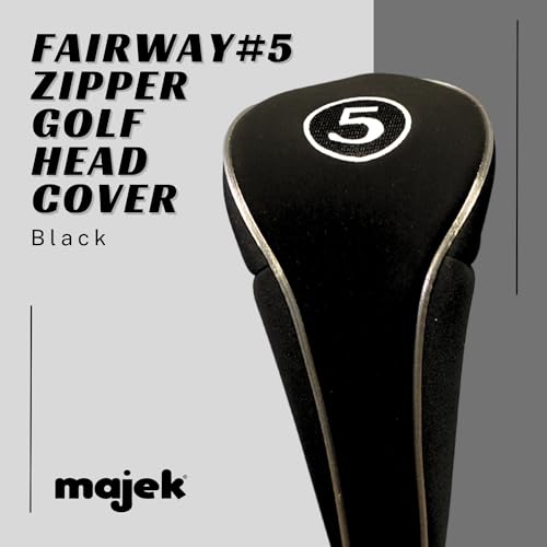 Black Golf Zipper Head Cover #5 Fairway Wood Metal Headcover Neoprene Traditional Plain Protective Cover Fits All Fairway Golf Clubs for Golfing Buddies