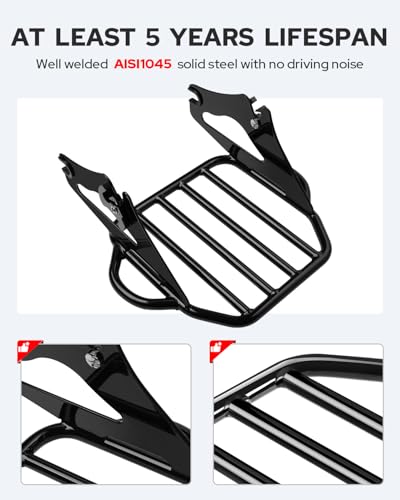 Benlari Gloss Black Detachable Luggage Rack 2-Up Mounting Rack Compatible For Harley Touring Road King Street Electra Glide 2009-2024 2021 2020 2019 2018 2017 2016 2015 2014 2013 2012 2011 2023 - 4
