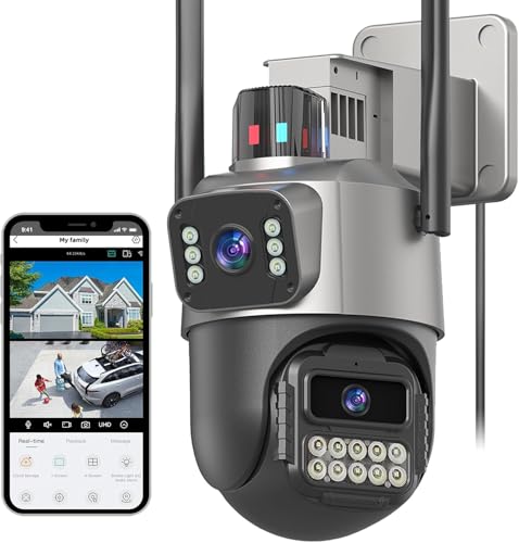 4K Câmera de segurança externos, câmeras externas PTZ de lente dupla segurança residencialà prova d
