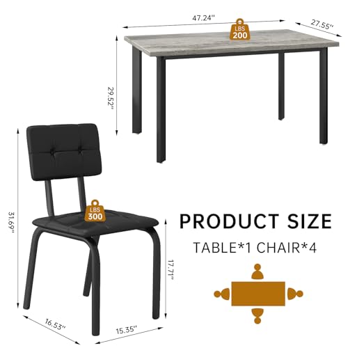 Recaceik Dining Table Set for 4 with 4 PU Leather Dining Chairs,Wood Kitchen Table Chairs Set Dinette Set for Breakfast Nook for Small Space (Black)