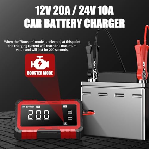 SWTsweter 20A Smart Car Battery Charger & 12V/24V Maintainer with 200s Booster -Adjustable Amp Trickle Charger for Lead-Acid, AGM, Gel, LiFePO4 Compatible with 12.6V Lithium-Ion (NMC) - Thumbnail 6