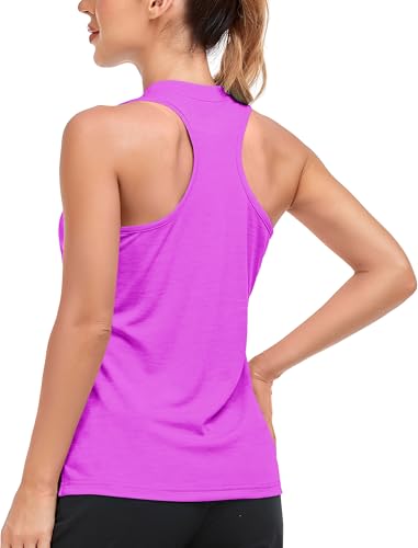 MoFiz Women's Golf Tennis Polo Shirt Sleeveless 1/4 Zip Collarless Racerback Pickleball Tank Tops Quick Dry Athletic T-Shirt, Purple, Small