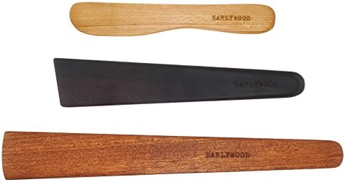 3-Piece Wooden Kitchen Cooking Utensil Set - Comes w/a Thin Wood Spatula Flipper, Wooden Cast Iron Scraper Stirrer and Butter Turner/Cheese Spreader - Wooden Utensils Set - Made in USA-JEM