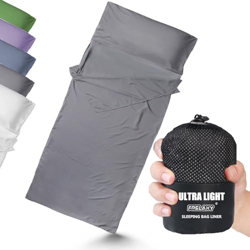 Frelaxy Ultralight Sleeping Bag Liner - Lighter & Compact, 3 Sizes Travel Sheets & Adult Sleep Sack, Comfy Breathable & Silky Soft for Backpacking, Hotel, Camping, Hostels (Gray, 37.4in x 84.6")