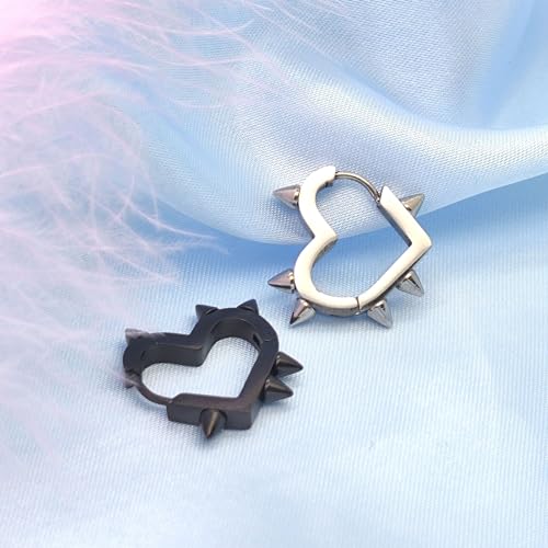 Y2K Spiky Heart Hoop Earrings for Women - Emo Punk Earrings, Silver Spike Earrings - Stainless Steel Hoop Earrings, Gothic Jewelry - Silver by POYAMUSE - Image 6