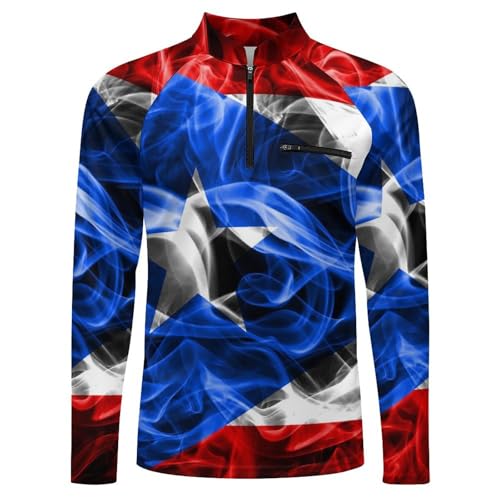 Puerto Rico Smoke Flag Men's Rash Guard Long Sleeves Quick Dry Fishing Workout Shirts with Zipper4