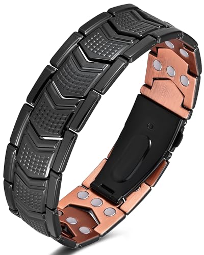 Image of Jeracol Copper Bracelet for Men,99% Solid Copper Magnetic Bracelet with Magnets,Adjustable Size with Gift Box(Black-Shield)