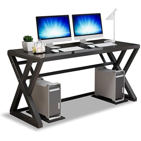 BINGTOO Computer Desk Glass Top, 55.1" Home Office Desks Computer Table Modern Simple Office Study Gaming Work Writing Desk Table for Home Office, Black… Cover