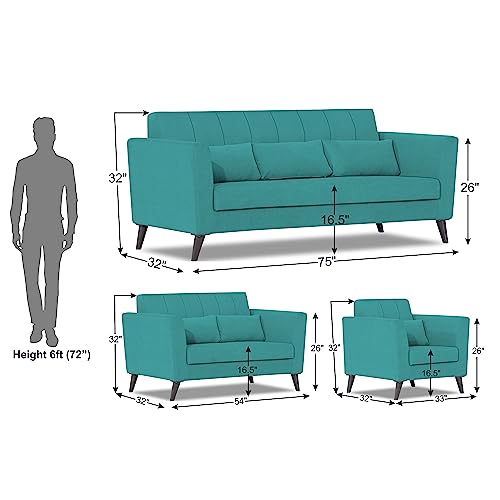 Image of Adorn India Daniel 3+2+1 6 Seater Sofa Set (Aqua Blue)