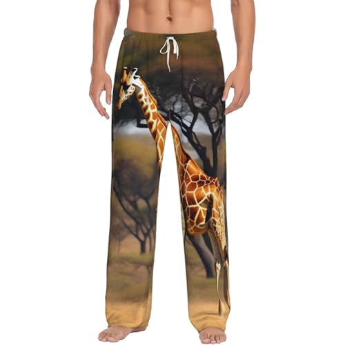 Pantalon pyjama polaire homme contre le froid avec motif girafe