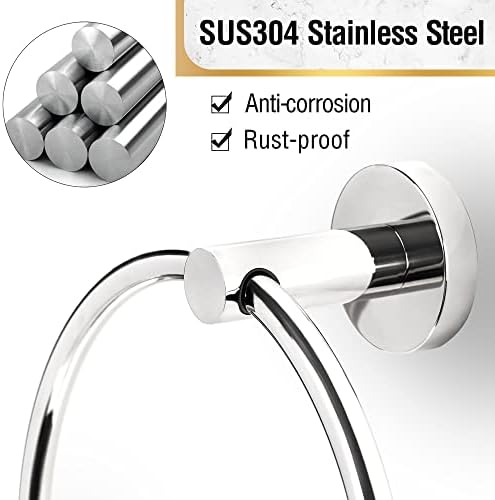 HITSLAM Chrome Towel Ring for Bathroom, SUS304 Stainless Steel Hand Towel Holder Wall Mounted, Contemporary Style Round Kitchen Hand Towel Ring, Bath Towel Rail Bathroom Accessories