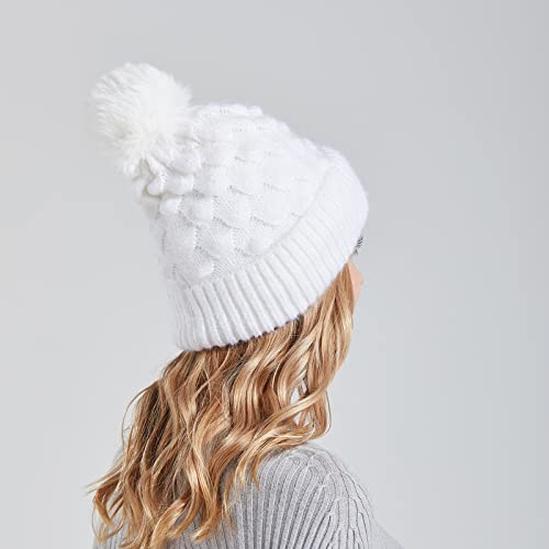 KorhLeoh Gorro feminino de inverno com nervuras gorro de inverno com pompom de pele sintética para i