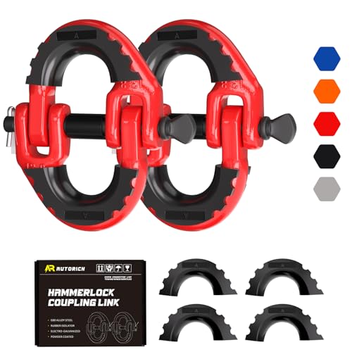 AUTORICH Safety Chain Connector Link 1/2IN Tow Hitch Hammerlock Coupling Link 2 Pack G80 Alloy Steel Tow Chain Connector Quick Install & Remove 12000 lbs Load Limit Red