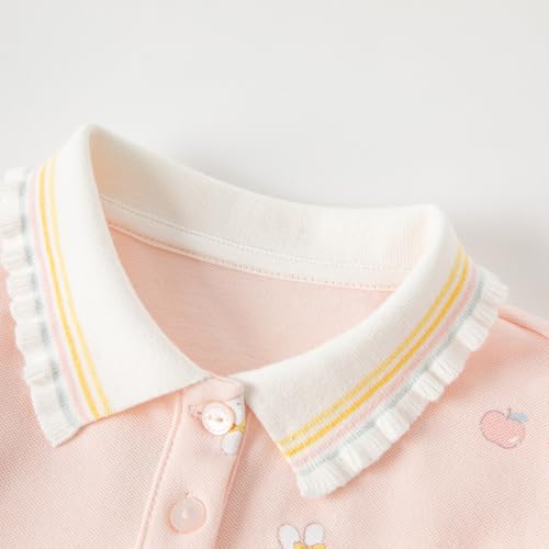 DAVE&BELLA Girls Short Sleeve Polo Shirts Quick Dry Ruffle Golf Tennis T Shirts Rabbit Print School Uniform Tops for Aged 1-84