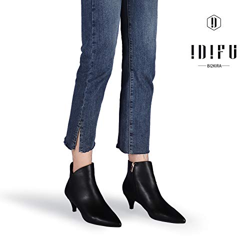Idifu Women's Kira Dress V-Cut Low Heel Pointed Toe Ankle Bootie Side Zipper Classic Short Boots(Black Pu, 8 M Us) #TOP2