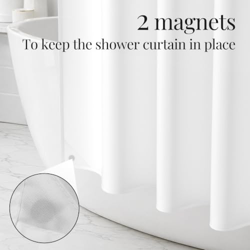 Image of Bathway White Shower Curtain Liner Fabric 72x72 Inches Waterproof Shower Curtain Liner Washable Shower Liner with 3 Magnets and 12 Rustproof Metal Grommets, Cloth Shower Liner for Bathroom
