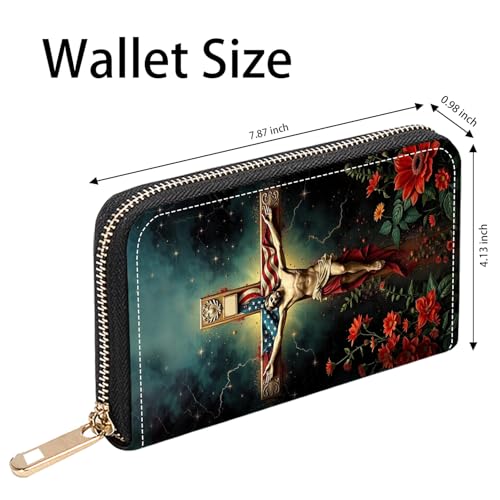 Christian Holy Cross Jesus Print Women Large Capacity PU Leather Zip Around Wallet, Multifunctional Clutch Purse for Cash/Card/Coin/Smart Phone2