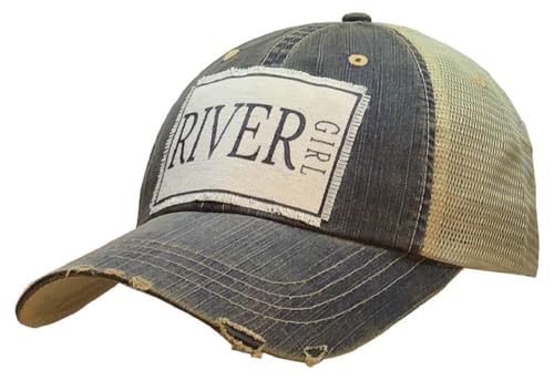VINTAGE LIFE River Girl Distressed Trucker Cap, Blue Denim, Cotton, Polyester, Indoor, Outdoor