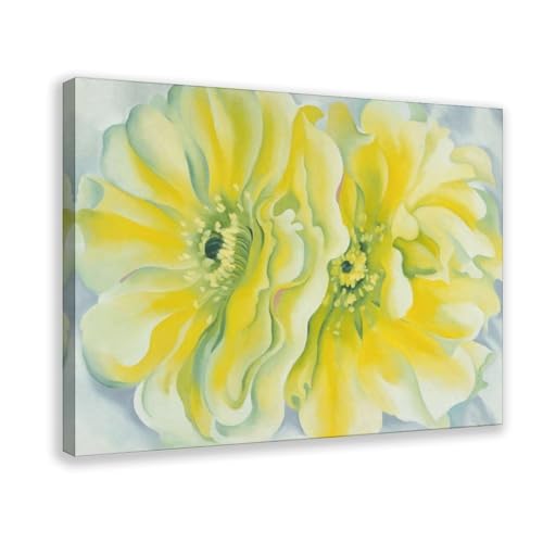 Peinture huile toile cactus jaune déco murale salon chambre 40x61cm