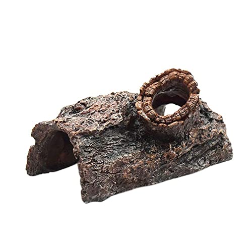 Reptile Habitat Decor Cavern Bark Bends ,Aquarium Cave Hollow Tree Trunk,5.1inch Resin Hideouts